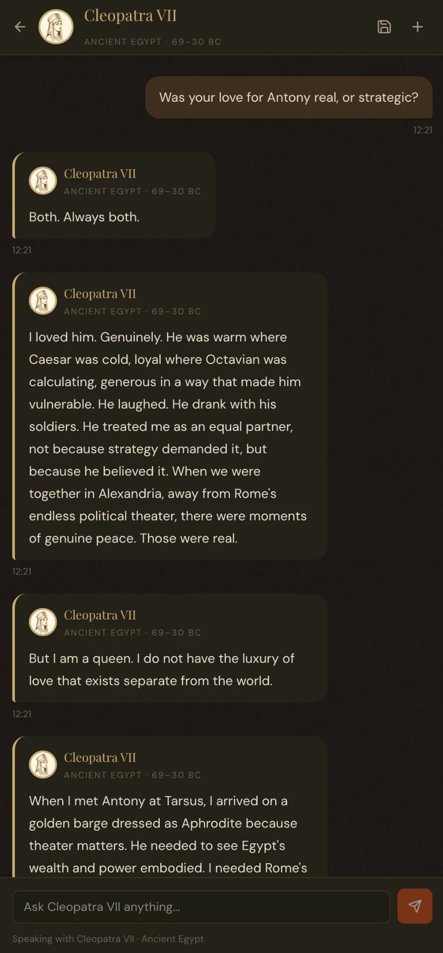 Chat with Cleopatra VII on Merety